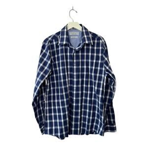 Nick Graham Modern Fit Blue & White Check Long Sleeve Button-Up Shirt Sz Large
